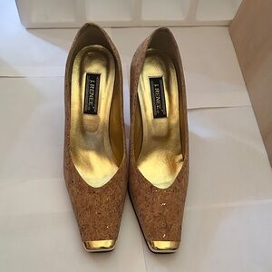 J.Renee Gold and Tan Cork Heels